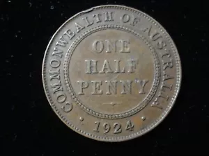 Moneda australiana de 1924 medio centavo 8 perlas KGV escasa con error de planchet (SA07 - Imagen 1 de 2