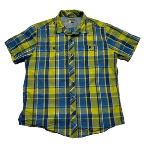 Eddie Bauer Travex Shirt Mens Large Plaid Blue Yellow Button Up Short Sleeve - Picture 1 of 8