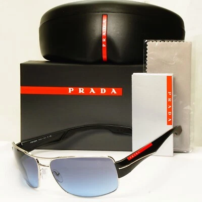 Prada Blue Black Sunglasses Silver Metal Gradient SPS 53N 1BC-5I1 Red Stripe - image 1 of 4