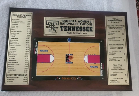 TENNESSEE VOLUNTEERS 1998 NCAA WOMEN'S NATIONAL CHAMPIONS PLAQUE  RARE!!! Cover