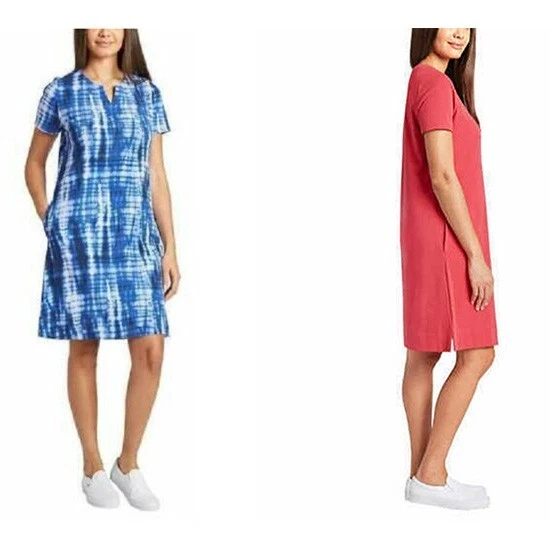 Vestido para mujer Ellen Tracy talla S algodón pima cuello en V línea A bolsillos Foto 1 de 1