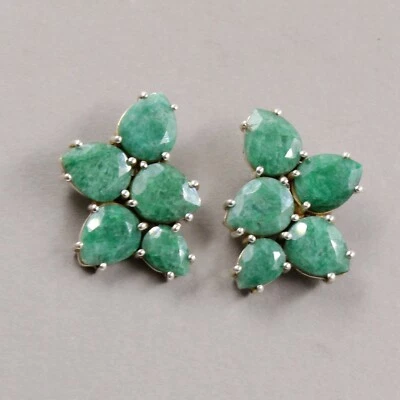 925 Sterling Silver Party Wear Jewelry Emerald Treated Corundum Stud Earring - Image 1 of 4