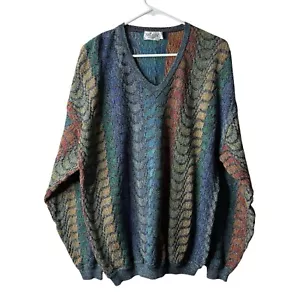 Vintage St Croix Knits Grandpa 3D Knit Textured V-neck Pullover Sweater Large - Picture 1 of 5