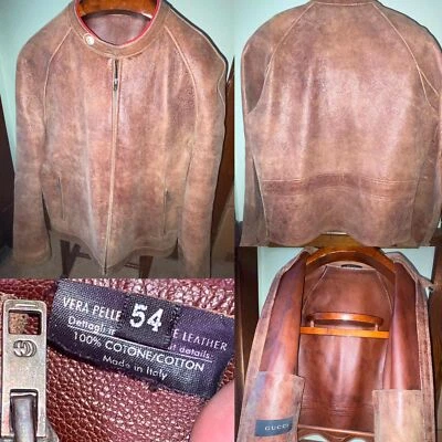 CHAQUETA DE MOTOCICLETA PARA HOMBRE MEDIANA GUCCI CREMALLERA CUERO CAFÉ RACER CUELLO ALTO Foto 1 de 4