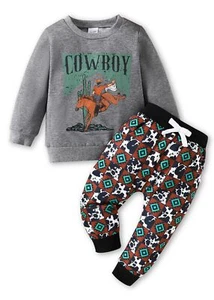 Newborn Infant Baby Boy COW BOY Sweatshirt Outfits Toddler Fall Baby Clothes Set - Picture 1 of 7