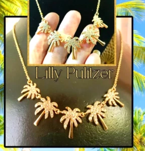Lilly Pulitzer HALSKETTE NEU MIT ETIKETT Funkelnde PALME ⭐️GOLDFARBENE GLIEDERKETTE KRISTALL - Bild 1 von 5