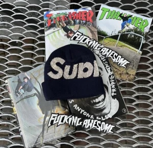 SUPREME REFLECTIVE BIG LOGOBEANIE NAVY - Picture 1 of 7