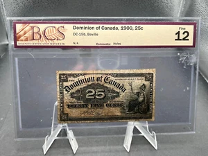 1900 Dominion Of Canada 25 cent bank Note BCS Graded F-12 Boville - Picture 1 of 5