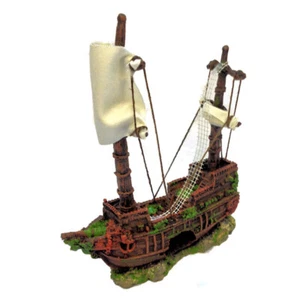 Medium Pirate Ship Aquarium Fish Tank Shipwreck Boat Hideaway Ornament - Picture 1 of 1