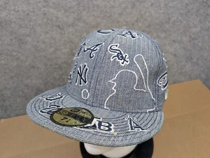 New Era 59fifty MLB All Over Logo Team Blur Fitted Blue Cap Hat, Size 7 1/8 - Picture 1 of 15