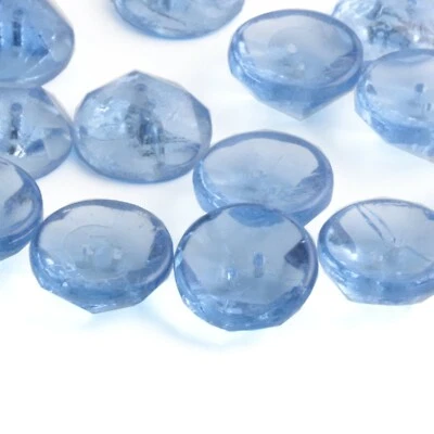 Lot (12) Czech Vintage transparent blue round sew through glass buttons 13mm - Image 1 of 3