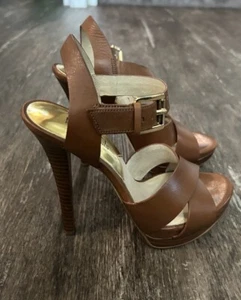 MICHAEL Kors Oksana Luggage Brown Stilettos Women's Sz 7 Leather Strappy Sandals - Picture 1 of 5