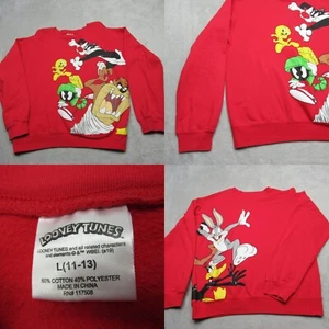 Looney Tunes Sweatshirt Youth Large 11-13 Red Wrap Around Graphic Pullover - Picture 1 of 11