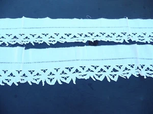 2 broderies ancienne faite main sur coton à décors festonné - Picture 1 of 4