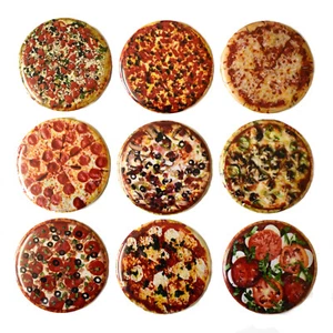 PIZZA Fridge Magnets Set x 9 55mm Novelty Round Junk Food Kitchen Magnet Gift - Picture 1 of 6