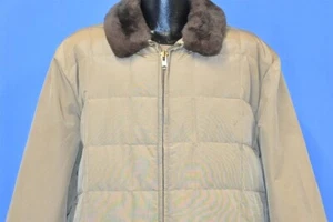 vtg 70s EDDIE BAUER QUILTED GOOSE DOWN FUR COLLAR ZIP UP WINTER WORK JACKET XL  - Picture 1 of 6