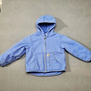 Carhartt Jacket Boys 2XS Blue Sherpa Lined Pockets Hooded Full Zip - Picture 1 of 13