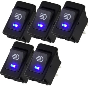 5PCS Blue LED Car Fog Light Rocker Toggle Switch Dashboard On-Off Accessories - Picture 1 of 13