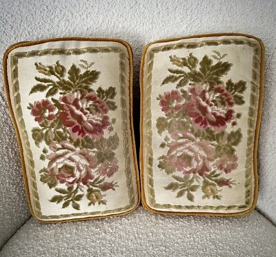 2 Vintage Pink Velvet Rose Floral Decorative Pillow 12” Chic Cottage Core - Image 1 of 4