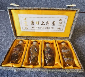 Riverscene Vintage Reverse Painted Set of 4 Snuff Bottles - Picture 1 of 12