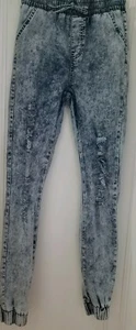AQ Jeans Blue Denim Acid Wash Elastic Waist Pull-On Tapered Jogger Girls Size 13 - Picture 1 of 12