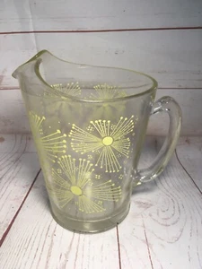 Vtg Atomic Starburst Yellow Fireworks Glass Pitcher Jug Flowers Anchor Hocking ? - Picture 1 of 9