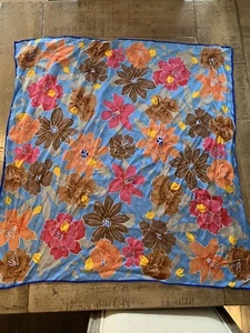 Vintage Oscar De La Renta Colorful Floral Blue Silk  Scarf Rolled Edges 30” EUC - Picture 1 of 3