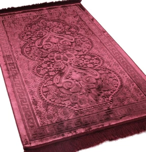 Modefa Luxury Velvet Islamic Prayer Rug Janamaz Sajjadah - Paisley Burgundy - Picture 1 of 6