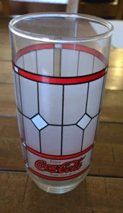 Vtg Coca Cola Beverage Glass Frosted Leaded Stained Glass Tiffany Style Red  6" - Picture 1 of 5