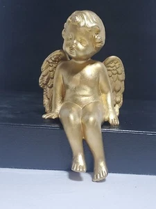 Victorian Christmas Angel Gold Cherub Shelf Sitter Holiday Decoration Figurine - Picture 1 of 12