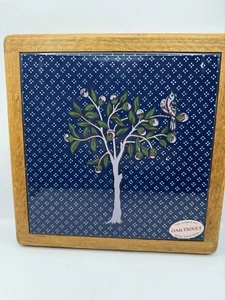Vtg Daniels Co. Calico Print Trivet Pear Tree & Bird Blue Oak Cottage Core - Picture 1 of 6