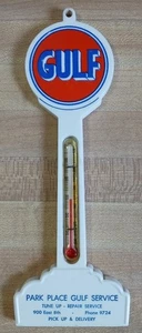 1950's, 7" Gulf Service, Anderson, Ind., Park Place, Pole Sign Thermometer. - Picture 1 of 1