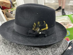 1857 x Borsalino Size 7 1/4 Black Fur, Black Yellow Feather Made In Italy - Picture 1 of 7