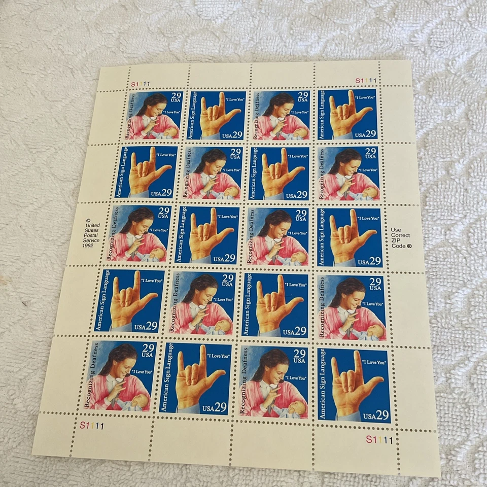 U.S.-(-1990’s-)-RECOGNIZING DEAFNESS/AMERICAN SIGN LANGUAGE,29c.-FULL SHEET -MNH - Image 1 of 1