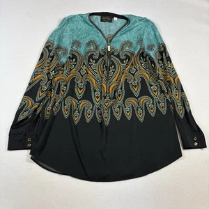 Camicetta BOB MACKIE indossabile arte donna L geometrica turchese oro zip catena divertente - Foto 1 di 12