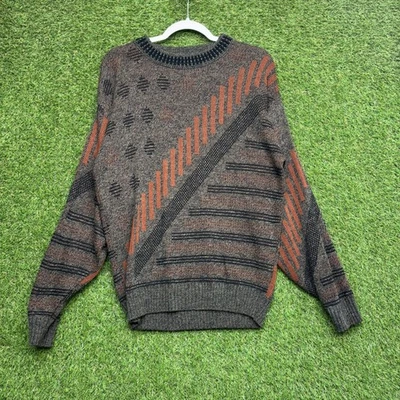 Suéter De Colección Le Tigre Para Hombre Mediano Marrón Negro Abstracto Tejido Geométrico EE. UU. Años 80 Foto 1 de 4