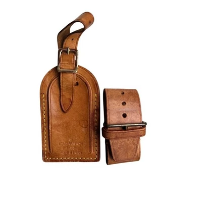 Auténtico juego de etiquetas y bolsa de equipaje con nombre de cuero Louis Vuitton Vachetta SN919 Foto 1 de 4