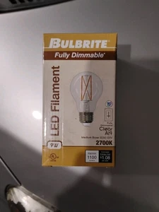 Bulbrite LED Filament Bulb A19 9W 2700K Clear Glass – Fully Dimmable, Warm White - Picture 1 of 7