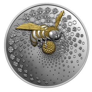 Silbermünze Liberia Entoma Bee 2023 1 oz Ultra High Relief dunkel vergoldet - Bild 1 von 3
