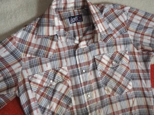 VTG 70s Levis White Tab Gray Red Western Plaid USA Pearl Snap Shirt Mens M - Picture 1 of 8
