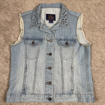 Chaleco Rock & Republic Mujer L Azul Denim Cuello Tachonado Motociclista Punk Edgy Metal Foto 1 de 4
