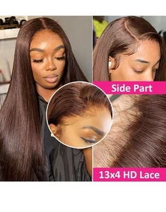 13x4 chocolate brown Straight HD Lace Front Wig Comes Pre Plucked100% human hair - Picture 1 of 6