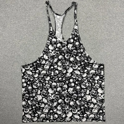 Vintage Muscle International Tank Top Mens Size Medium Gym Skull Print String - Image 1 of 4
