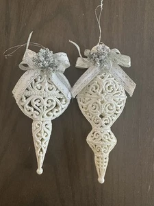 Vintage Victorian Christmas ornaments Two Shimmery White Silver - Picture 1 of 9