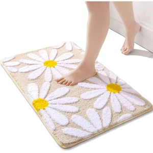 Badezimmerteppich 40x60cm Beige Rutschfest Waschbar Gänseblümchen Teppich Bad... - Bild 1 von 9