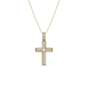 Real 10K Yellow Gold Cross Pendant 1/4 CTTW Lab Grown Diamond Religious Charm - Picture 1 of 4