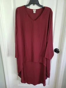 Chico's Women's Burgundy Wine Long Sleeve Flowy Tunic Blouse Size 16/18 - Picture 1 of 5