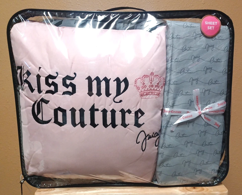 Juicy Couture Grey "Kiss My Couture" 8pc QUEEN Set Comforter,Shams,Pillow,Sheets - Image 1 of 4