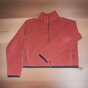 Woolrich Wmns Sz M Red Fleece Jacket Zip Outdoor Hiking Camping Gorpcore Retro  - Picture 1 of 7