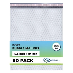 White 12.5x19.5 Inch Large Poly Bubble Mailers #6 | Padded Envelopes with Sel... - Picture 1 of 8